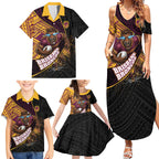 Brisbane Broncos Rugby Family Matching Summer Maxi Dress and Hawaiian Shirt Tribal Polynesian Power Art - Lightning Mascot