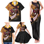 Brisbane Broncos Rugby Family Matching Tank Maxi Dress and Hawaiian Shirt Tribal Polynesian Power Art - Lightning Mascot