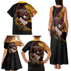 Brisbane Broncos Rugby Family Matching Tank Maxi Dress and Hawaiian Shirt Tribal Polynesian Power Art - Lightning Mascot