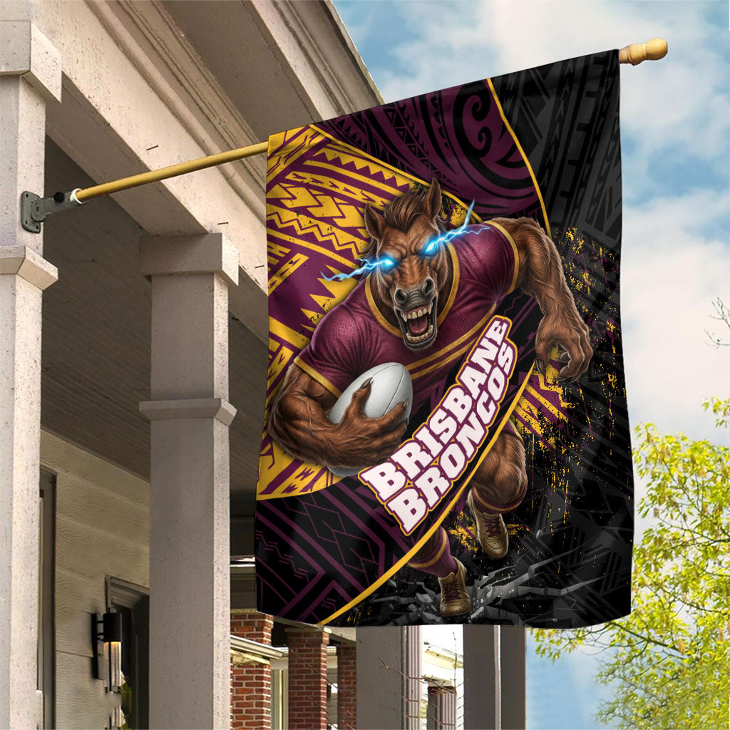 Brisbane Broncos Rugby Garden Flag Tribal Polynesian Power Art - Lightning Mascot