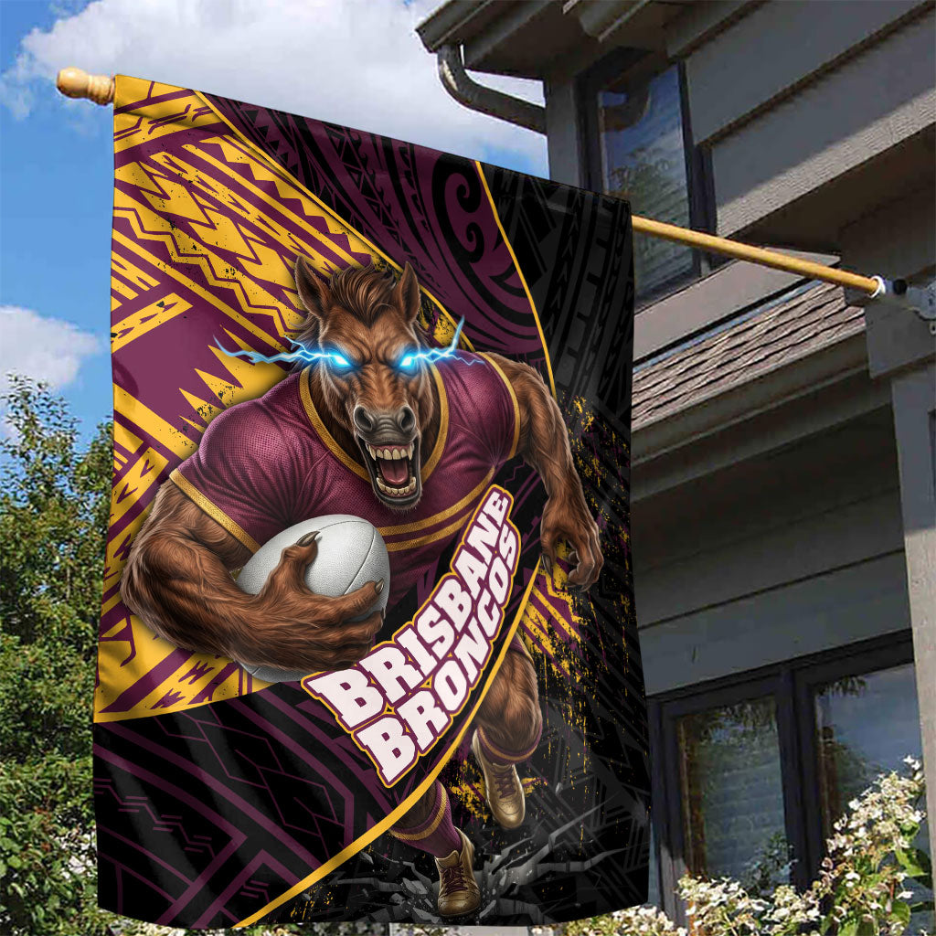 Brisbane Broncos Rugby Garden Flag Tribal Polynesian Power Art - Lightning Mascot