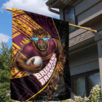 Brisbane Broncos Rugby Garden Flag Tribal Polynesian Power Art - Lightning Mascot