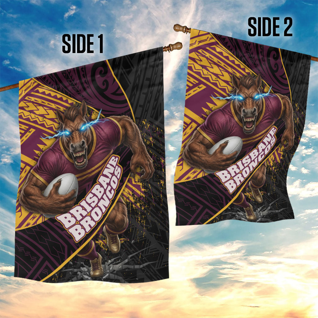 Brisbane Broncos Rugby Garden Flag Tribal Polynesian Power Art - Lightning Mascot
