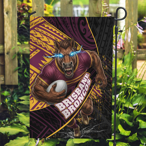 Brisbane Broncos Rugby Garden Flag Tribal Polynesian Power Art - Lightning Mascot