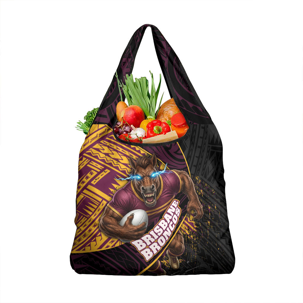 Brisbane Broncos Rugby Grocery Bag Tribal Polynesian Power Art - Lightning Mascot