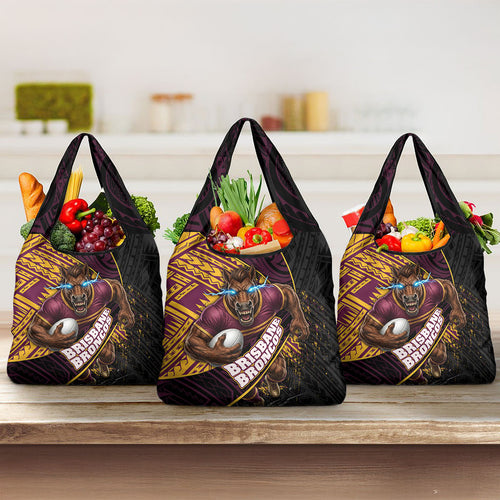 Brisbane Broncos Rugby Grocery Bag Tribal Polynesian Power Art - Lightning Mascot