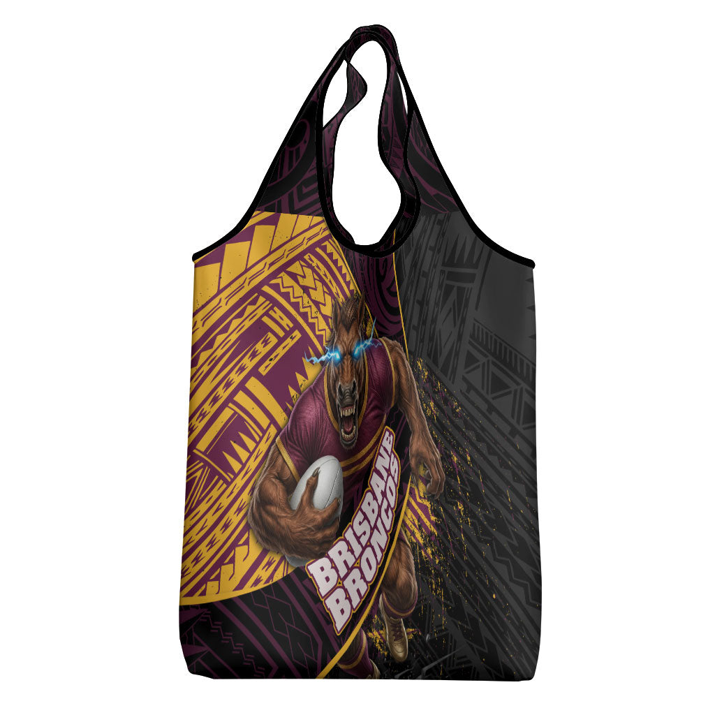 Brisbane Broncos Rugby Grocery Bag Tribal Polynesian Power Art - Lightning Mascot