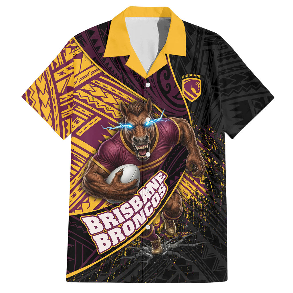 Brisbane Broncos Rugby Hawaiian Shirt Tribal Polynesian Power Art - Lightning Mascot