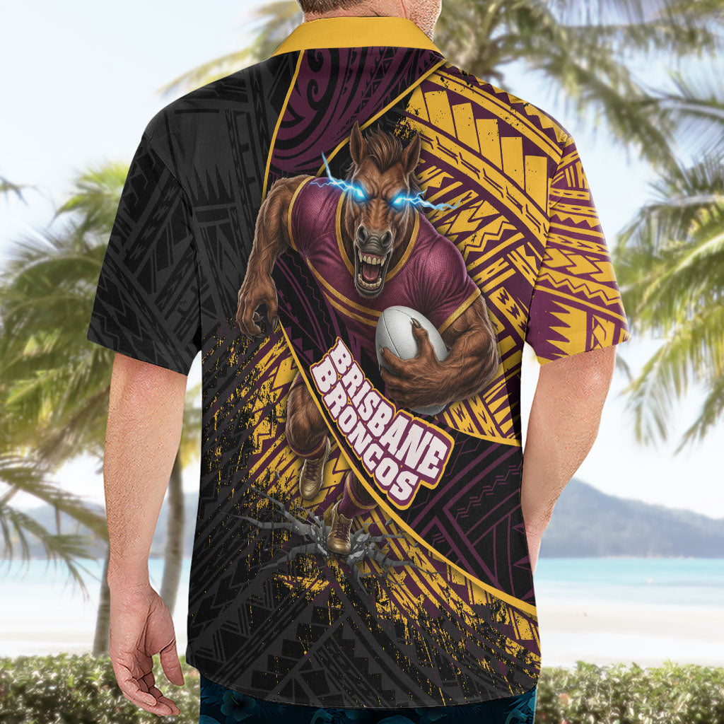 Brisbane Broncos Rugby Hawaiian Shirt Tribal Polynesian Power Art - Lightning Mascot