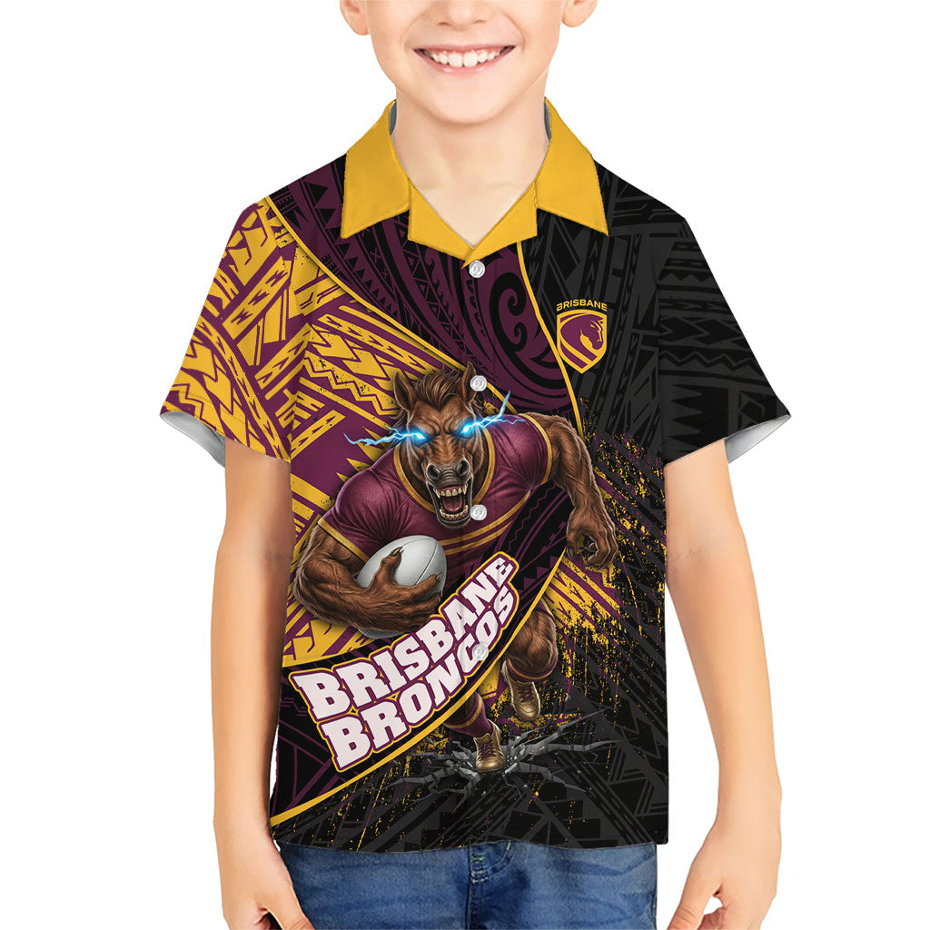 Brisbane Broncos Rugby Hawaiian Shirt Tribal Polynesian Power Art - Lightning Mascot