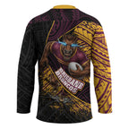 Brisbane Broncos Rugby Hockey Jersey Tribal Polynesian Power Art - Lightning Mascot