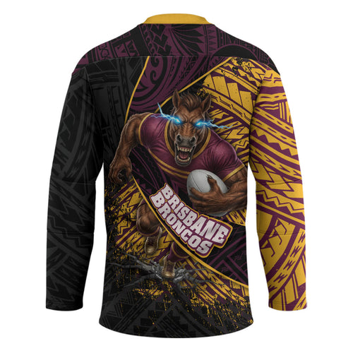 Brisbane Broncos Rugby Hockey Jersey Tribal Polynesian Power Art - Lightning Mascot