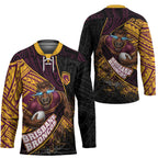 Brisbane Broncos Rugby Hockey Jersey Tribal Polynesian Power Art - Lightning Mascot