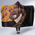 Brisbane Broncos Rugby Hooded Blanket Tribal Polynesian Power Art - Lightning Mascot