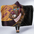 Brisbane Broncos Rugby Hooded Blanket Tribal Polynesian Power Art - Lightning Mascot