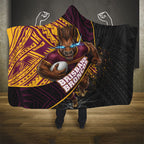 Brisbane Broncos Rugby Hooded Blanket Tribal Polynesian Power Art - Lightning Mascot