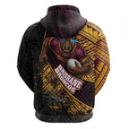 Brisbane Broncos Rugby Hoodie Tribal Polynesian Power Art - Lightning Mascot