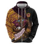 Brisbane Broncos Rugby Hoodie Tribal Polynesian Power Art - Lightning Mascot