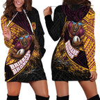 Brisbane Broncos Rugby Hoodie Dress Tribal Polynesian Power Art - Lightning Mascot