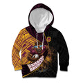 Brisbane Broncos Rugby Kid Hoodie Tribal Polynesian Power Art - Lightning Mascot