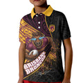 Brisbane Broncos Rugby Kid Polo Shirt Tribal Polynesian Power Art - Lightning Mascot