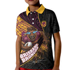 Brisbane Broncos Rugby Kid Polo Shirt Tribal Polynesian Power Art - Lightning Mascot