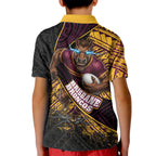 Brisbane Broncos Rugby Kid Polo Shirt Tribal Polynesian Power Art - Lightning Mascot