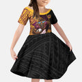 Brisbane Broncos Rugby Kid Short Sleeve Dress Tribal Polynesian Power Art - Lightning Mascot