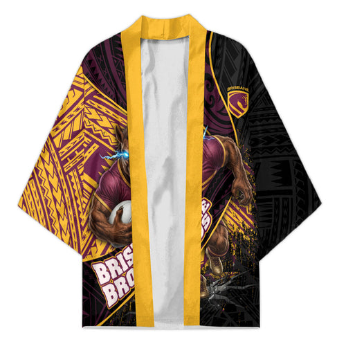 Brisbane Broncos Rugby Kimono Tribal Polynesian Power Art - Lightning Mascot