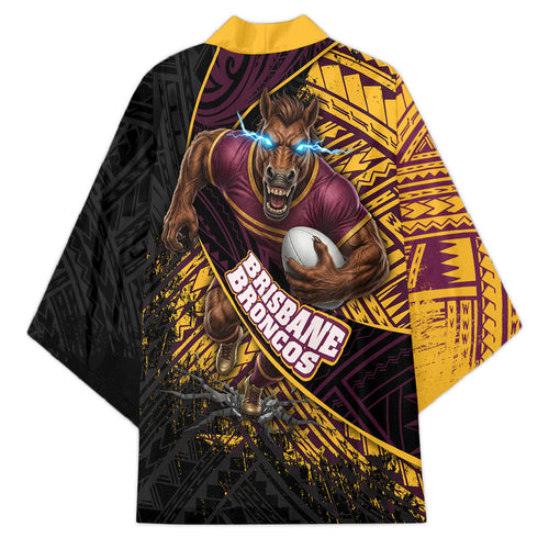 Brisbane Broncos Rugby Kimono Tribal Polynesian Power Art - Lightning Mascot