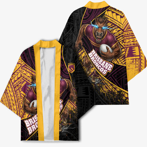 Brisbane Broncos Rugby Kimono Tribal Polynesian Power Art - Lightning Mascot