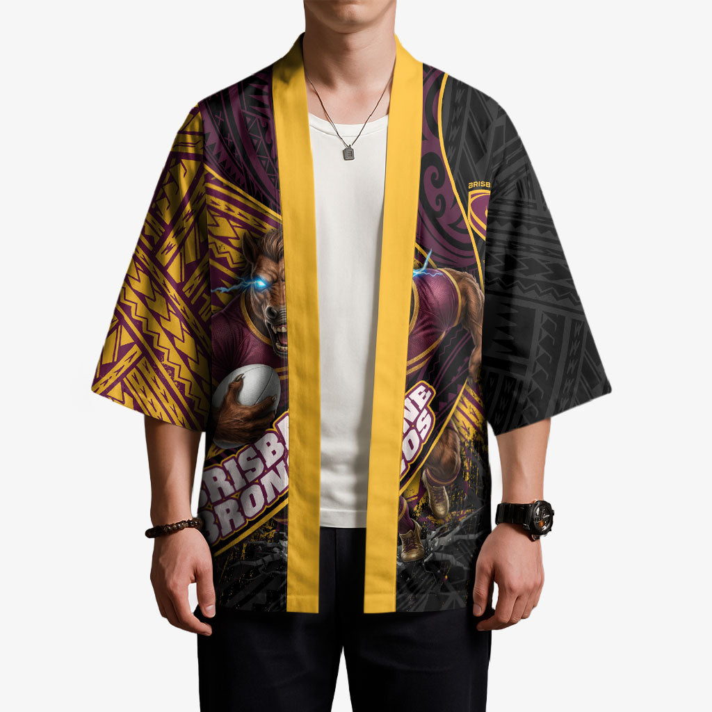 Brisbane Broncos Rugby Kimono Tribal Polynesian Power Art - Lightning Mascot
