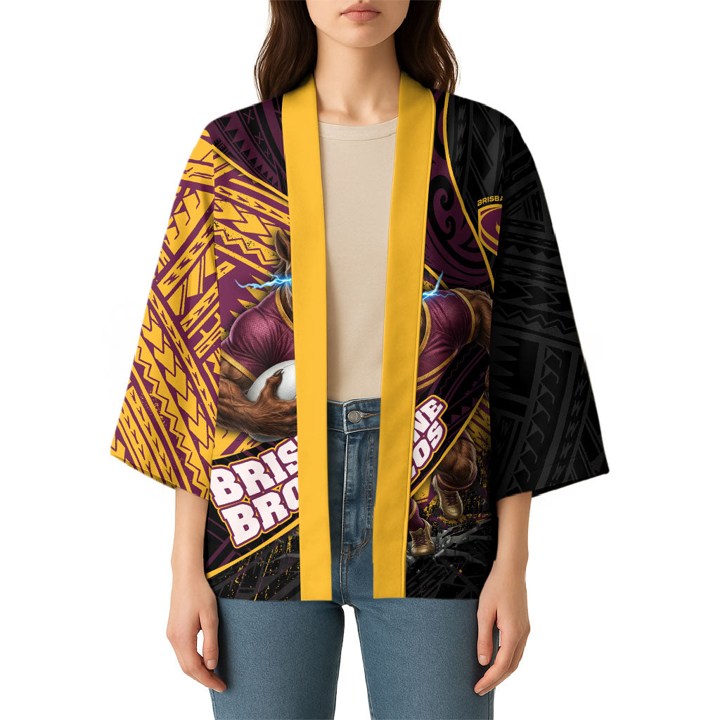 Brisbane Broncos Rugby Kimono Tribal Polynesian Power Art - Lightning Mascot