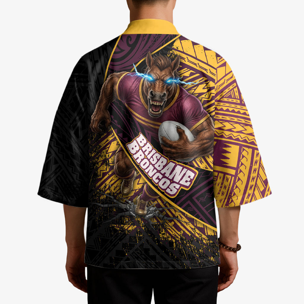 Brisbane Broncos Rugby Kimono Tribal Polynesian Power Art - Lightning Mascot