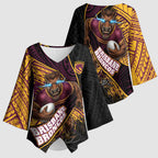 Brisbane Broncos Rugby Kimono Sleeve Blouse Tribal Polynesian Power Art - Lightning Mascot