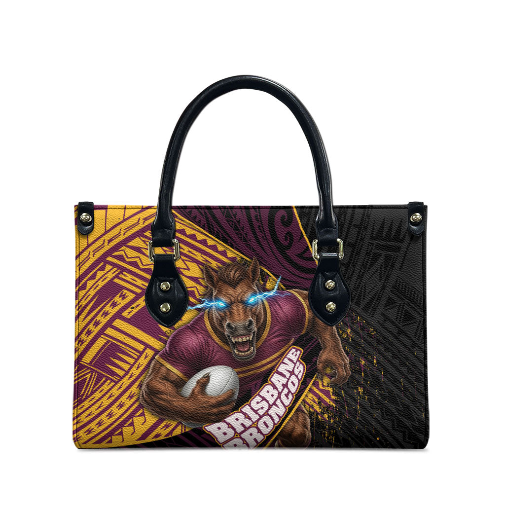 Brisbane Broncos Rugby Leather Bag Tribal Polynesian Power Art - Lightning Mascot