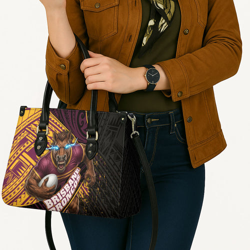 Brisbane Broncos Rugby Leather Bag Tribal Polynesian Power Art - Lightning Mascot