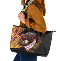 Brisbane Broncos Rugby Leather Tote Bag Tribal Polynesian Power Art - Lightning Mascot