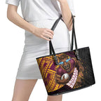 Brisbane Broncos Rugby Leather Tote Bag Tribal Polynesian Power Art - Lightning Mascot