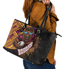 Brisbane Broncos Rugby Leather Tote Bag Tribal Polynesian Power Art - Lightning Mascot