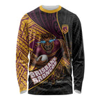 Brisbane Broncos Rugby Long Sleeve Shirt Tribal Polynesian Power Art - Lightning Mascot