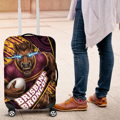 Brisbane Broncos Rugby Luggage Cover Tribal Polynesian Power Art - Lightning Mascot
