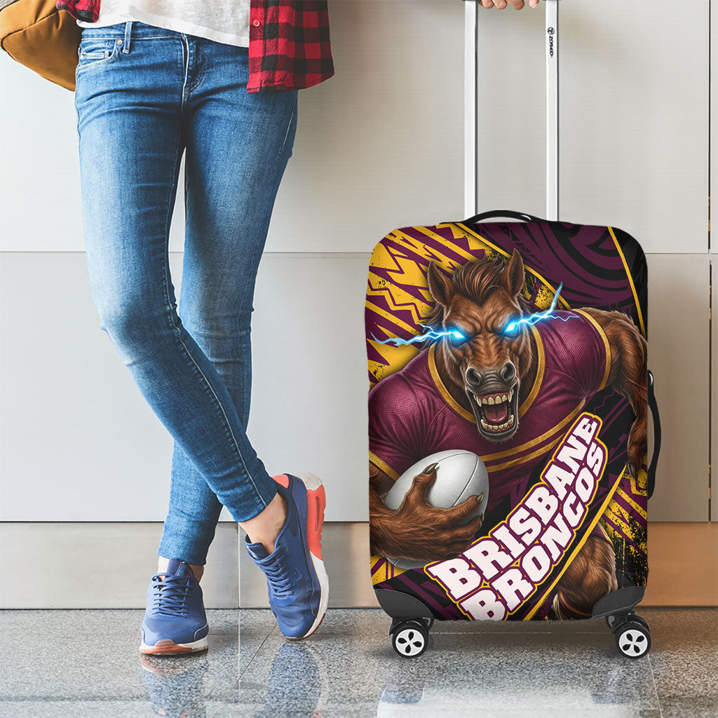 Brisbane Broncos Rugby Luggage Cover Tribal Polynesian Power Art - Lightning Mascot