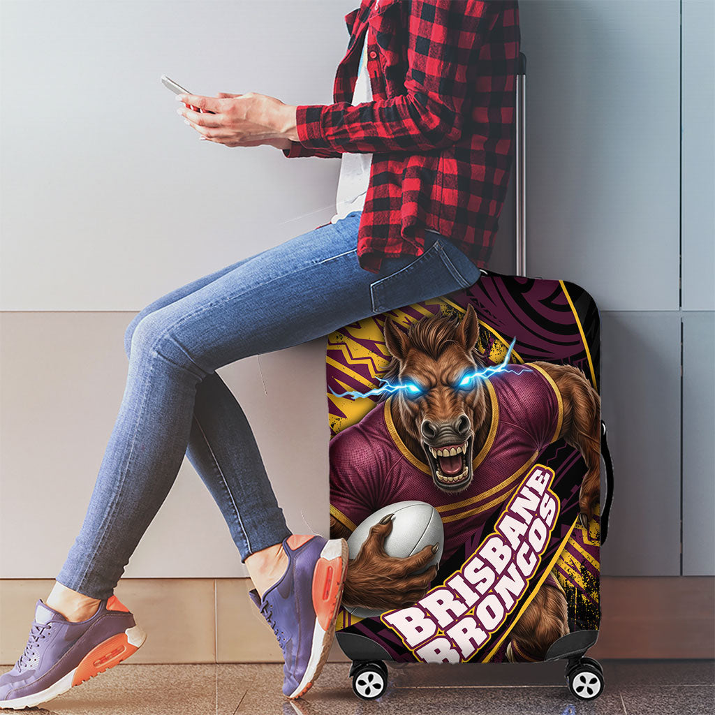 Brisbane Broncos Rugby Luggage Cover Tribal Polynesian Power Art - Lightning Mascot