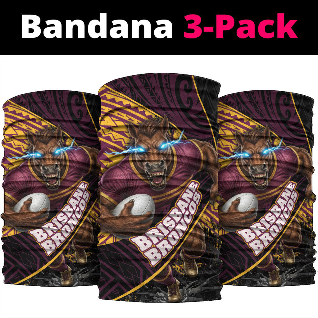 Brisbane Broncos Rugby Neck Gaiter Tribal Polynesian Power Art - Lightning Mascot