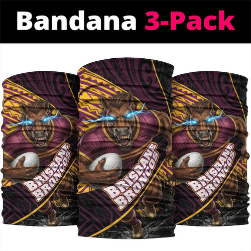 Brisbane Broncos Rugby Neck Gaiter Tribal Polynesian Power Art - Lightning Mascot