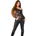 Brisbane Broncos Rugby Off Shoulder Sweater Tribal Polynesian Power Art - Lightning Mascot