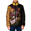 Brisbane Broncos Rugby Padded Jacket Tribal Polynesian Power Art - Lightning Mascot