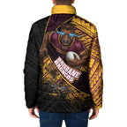 Brisbane Broncos Rugby Padded Jacket Tribal Polynesian Power Art - Lightning Mascot