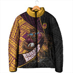 Brisbane Broncos Rugby Padded Jacket Tribal Polynesian Power Art - Lightning Mascot